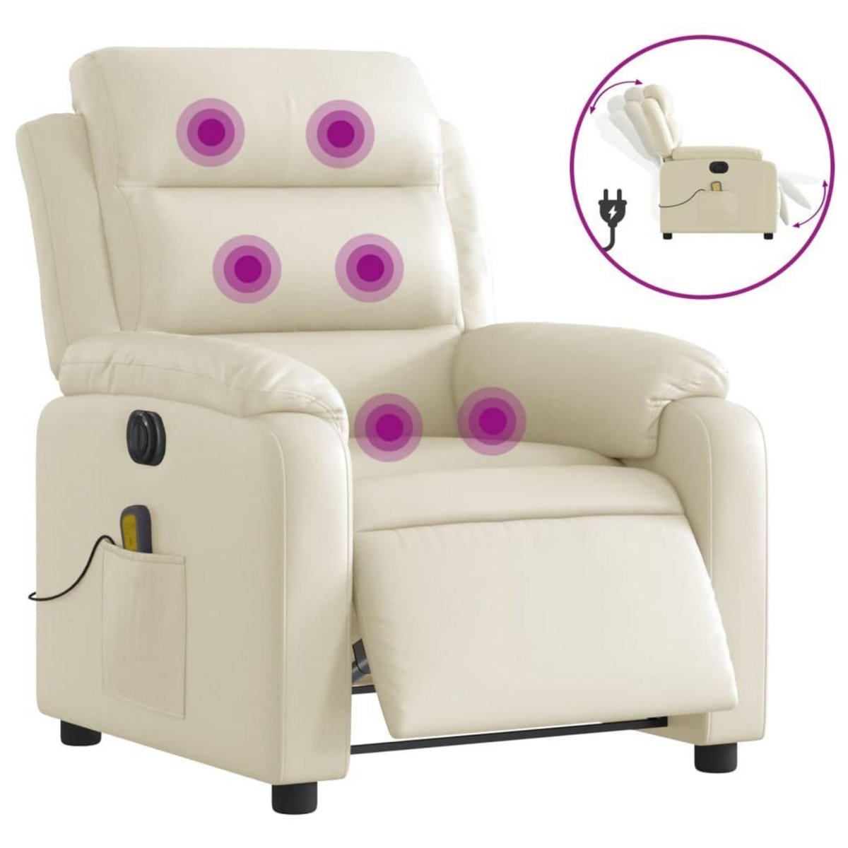 VIDAXL Fauteuil de massage inclinable electrique creme similicuir