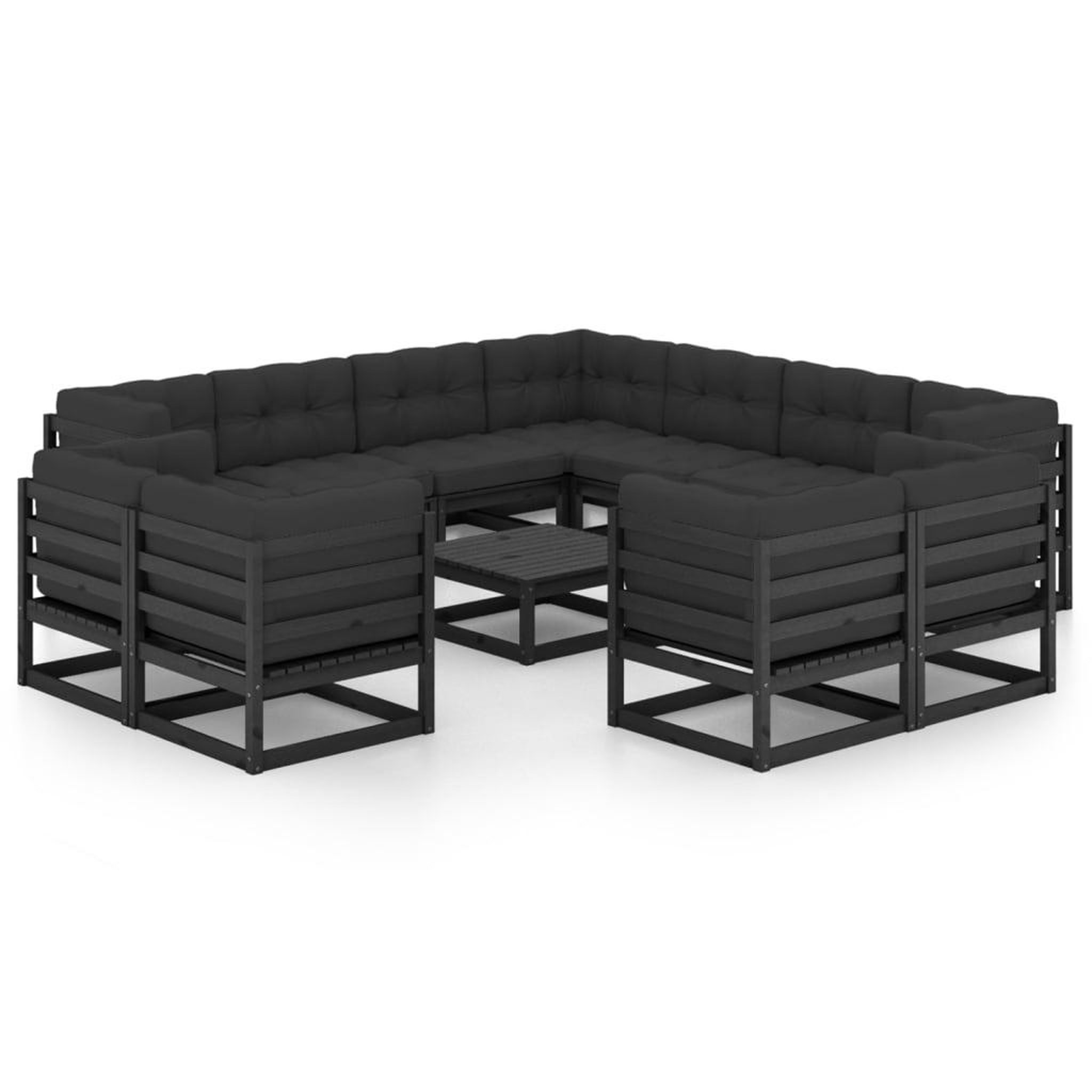 Voir la diapositive 2 : VIDAXL Salon de jardin 12 pcs avec coussins Noir Bois de pin massif