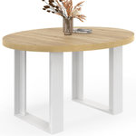 ID MARKET Table à manger fixe ronde PHOENIX 4 personnes bois et blanc 110 cm