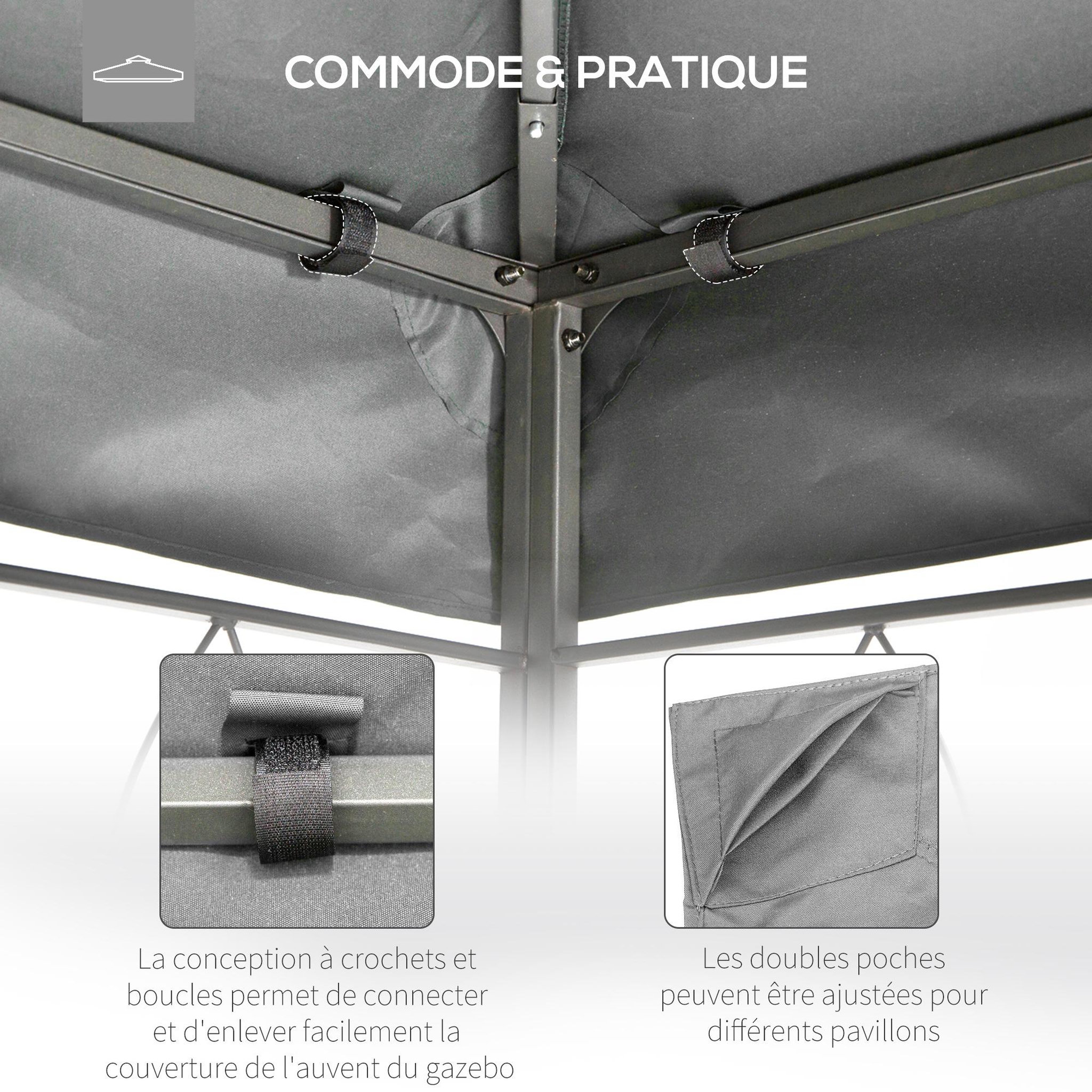 Voir la diapositive 6 : OUTSUNNY Toile de rechange pour pavillon tonnelle tente 3 x 4 m polyester haute densité 180 g/m² gris clair