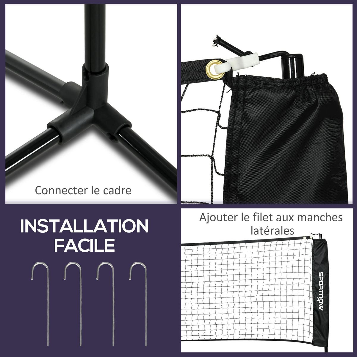 HOMCOM Ensemble set complet de badminton, pickleball et volleyball 3 en 1 réglable noir