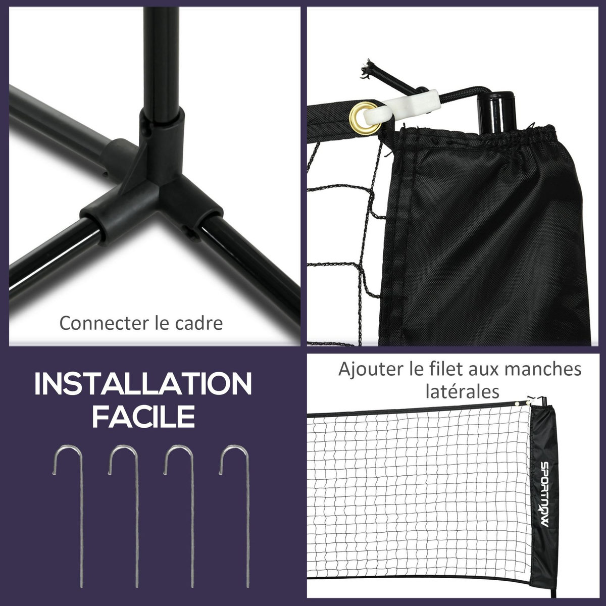 HOMCOM Ensemble set complet de badminton, pickleball et volleyball 3 en 1 réglable noir