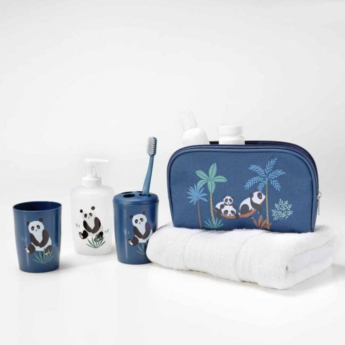 Paris Prix Set 4 Accessoires Salle de Bain Enfant  Petit Panda  Bleu