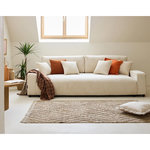 LISA DESIGN Pivoine - canapé droit 3 places - convertible avec coffre - en velours côtelé. Coloris disponibles : Gris, Orange, Beige, Bleu, Vert