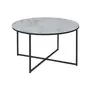 TOILINUX Table basse ronde en verre effet marbre - Diam. 80 cm - Blanc et Noir
