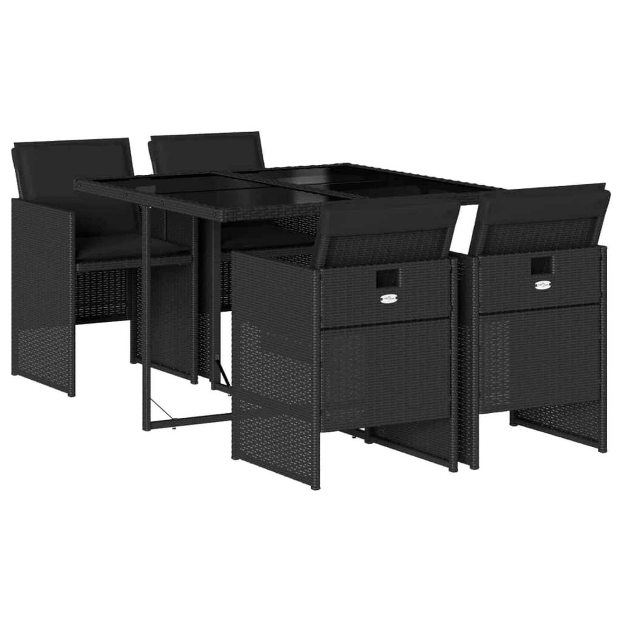 Voir la diapositive 2 : VIDAXL Ensemble a manger de jardin coussins 5pcs Noir Resine tressee