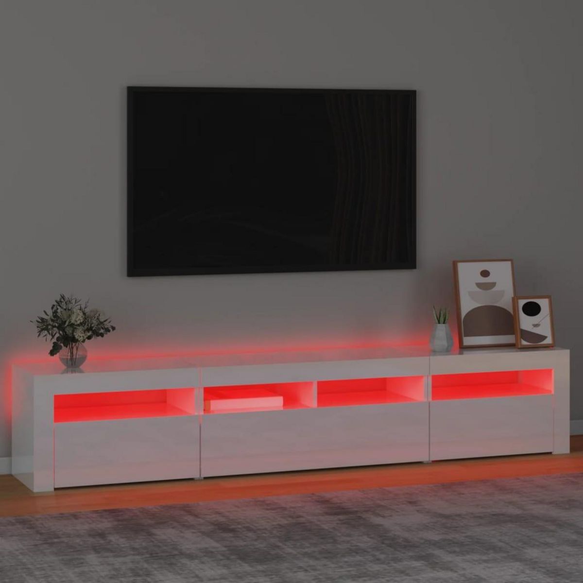 VIDAXL Meuble TV avec lumieres LED Blanc brillant 210x35x40 cm
