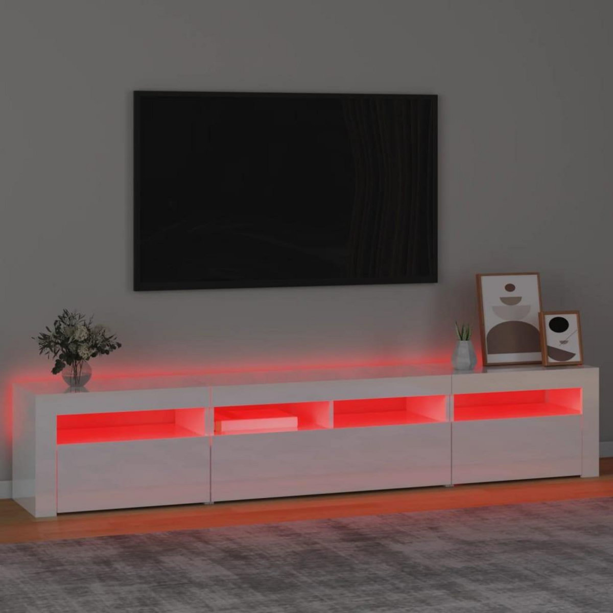 VIDAXL Meuble TV avec lumieres LED Blanc brillant 210x35x40 cm