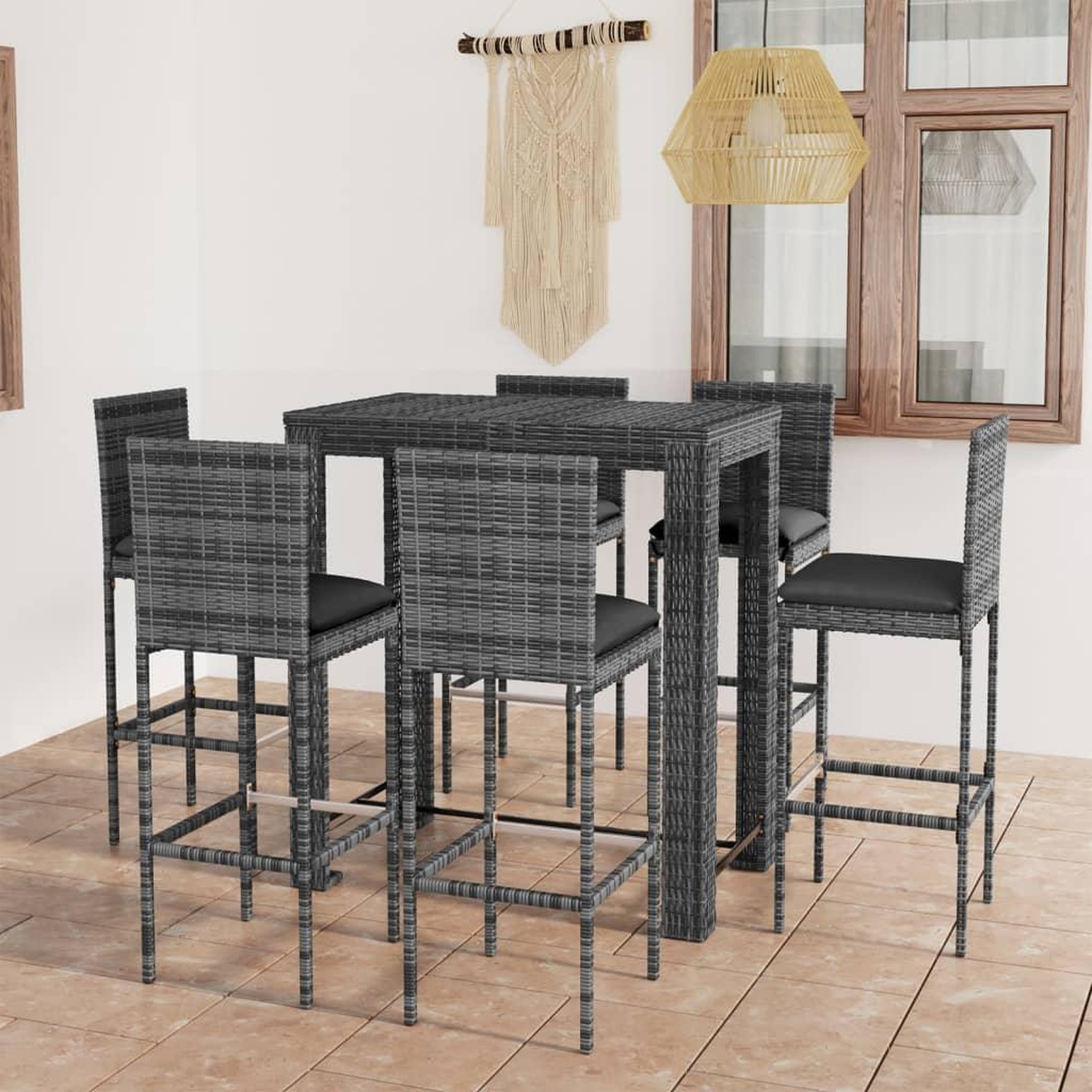 Voir la diapositive 1 : VIDAXL Ensemble de bar d'exterieur 7 pcs coussins Resine tressee Gris