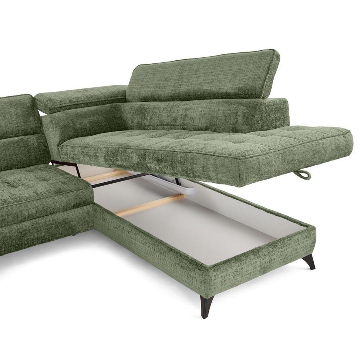 LISA DESIGN Marlo - canapé d'angle droit 5 places convertible avec coffre et têtières en velours texturé