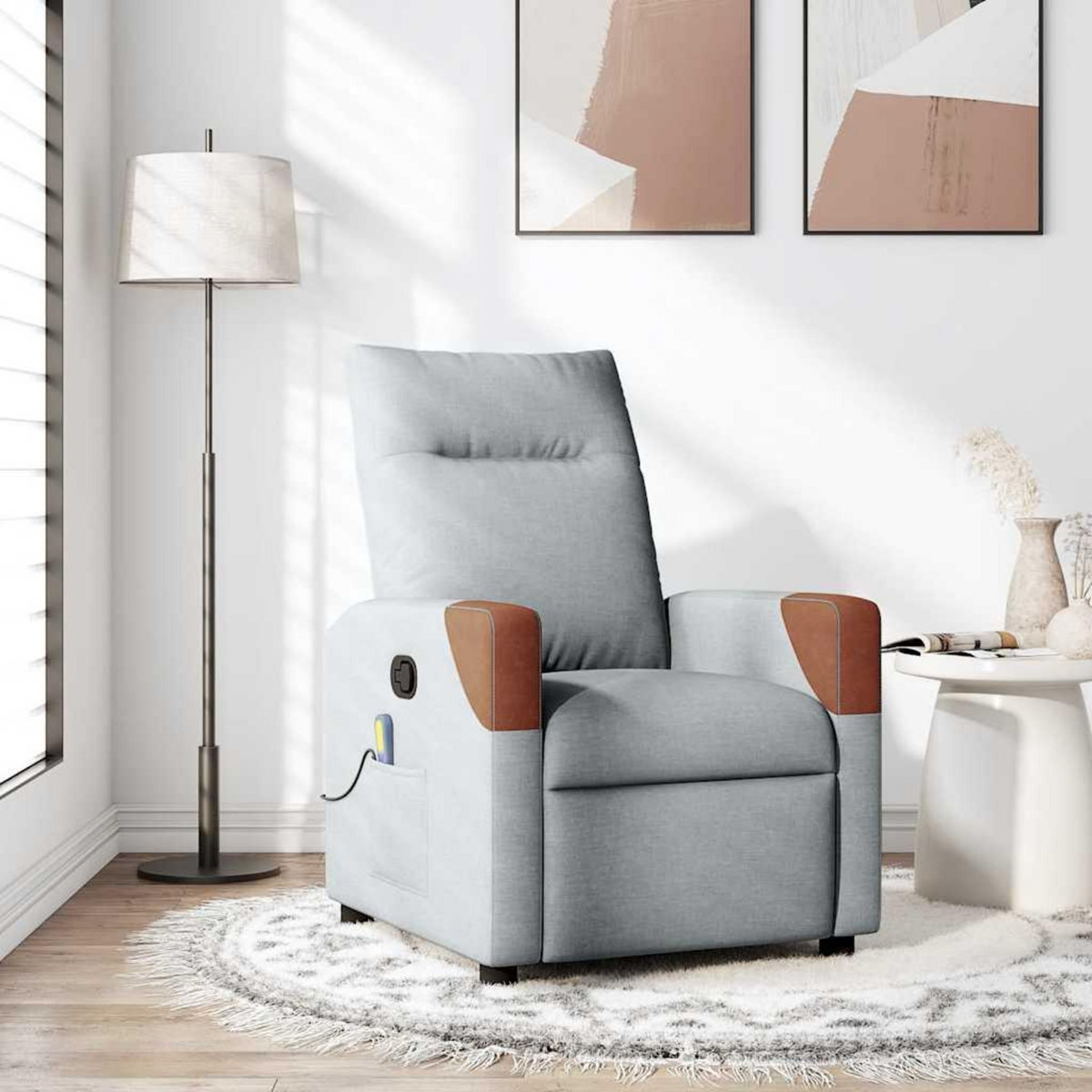VIDAXL Fauteuil de massage inclinable Gris clair Tissu