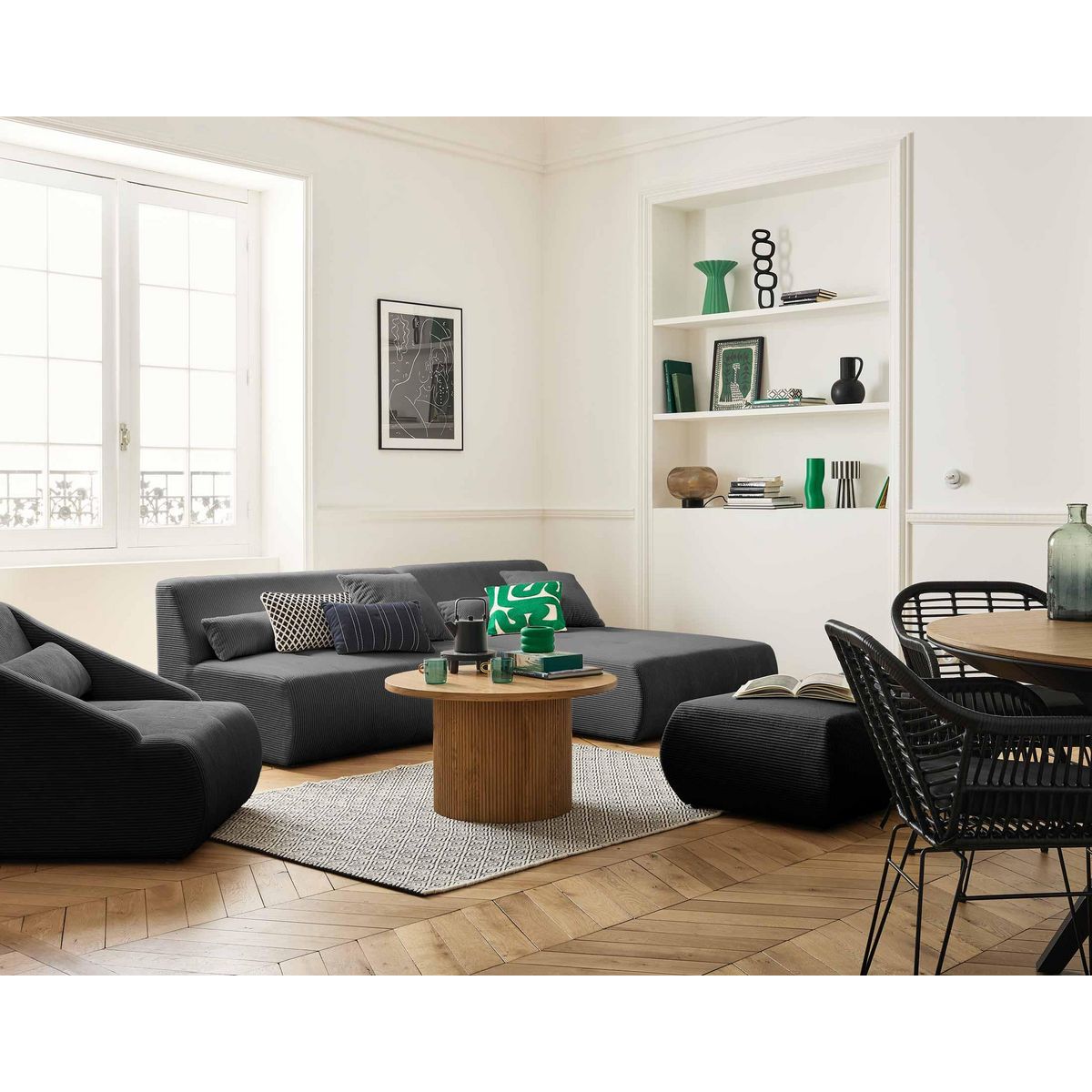 LISA DESIGN Onyx - canapé modulable d'angle réversible 4 places - en velours côtelé