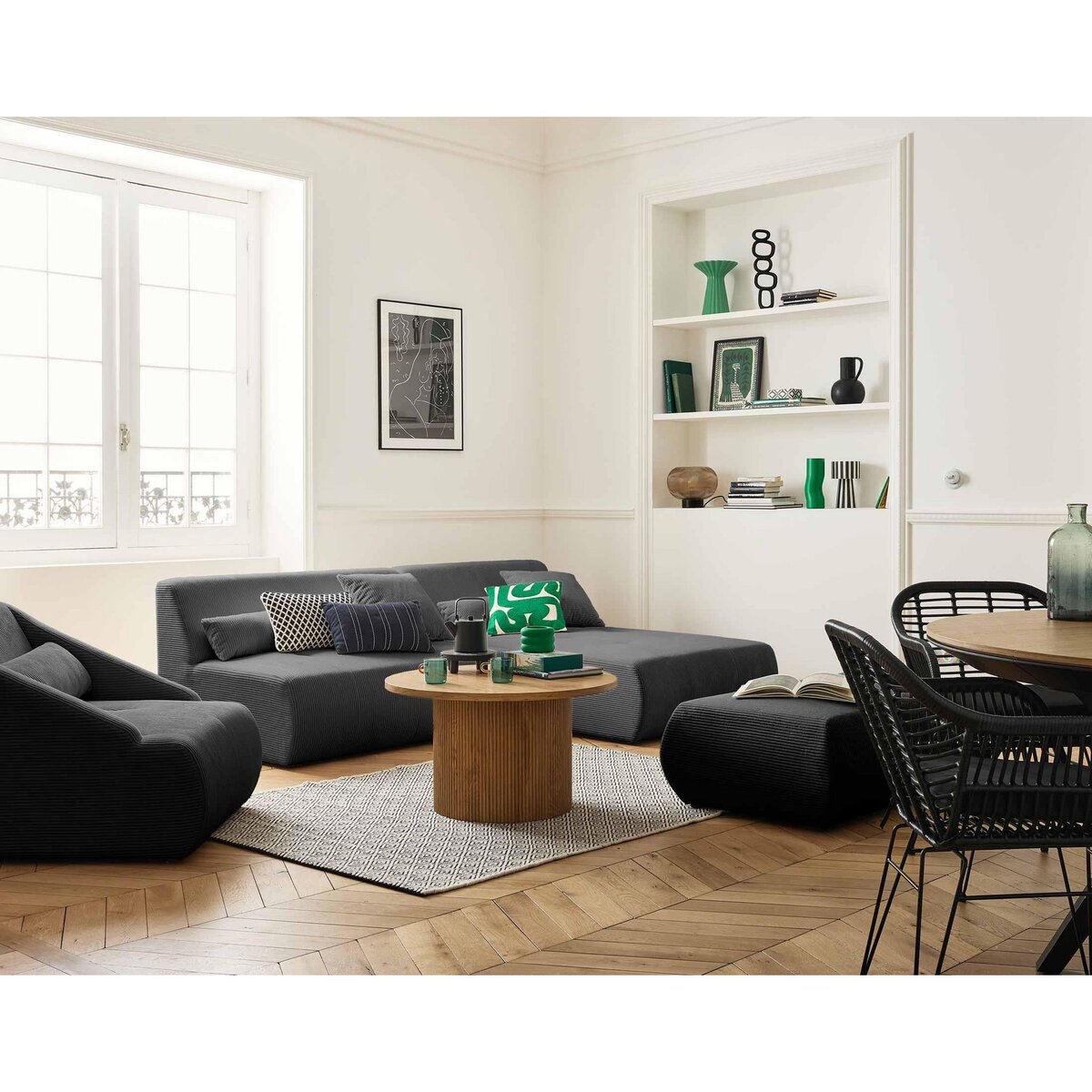 LISA DESIGN Onyx - canapé modulable d'angle réversible 4 places - en velours côtelé