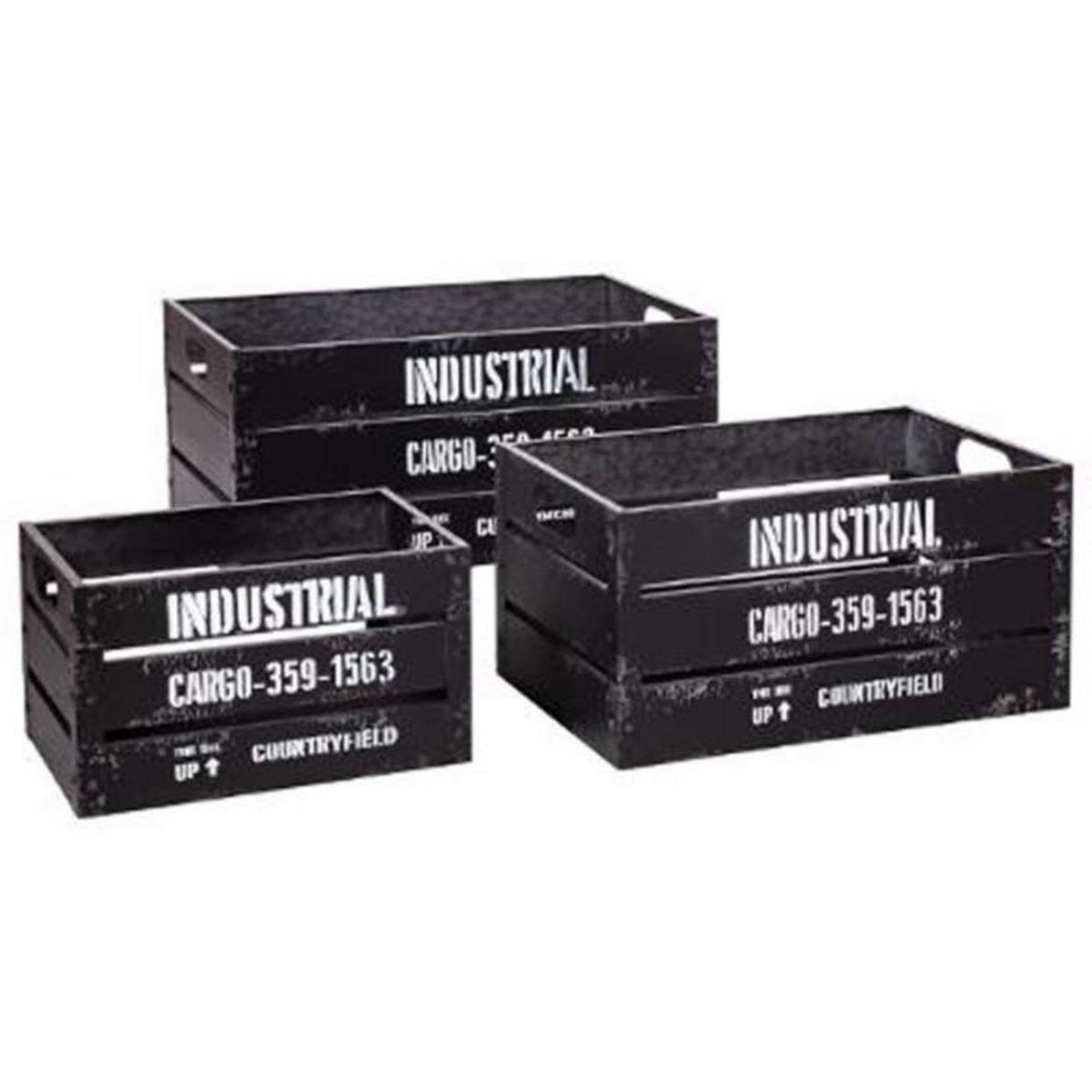 ATMOSPHERA Lot de 3 Cagettes de Rangement  Indus  50cm Noir