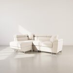 BEST MOBILIER Baoji - canapé d'angle gauche 5 places convertible avec têtières et coffre en velours côtelé. Coloris disponibles : Vert