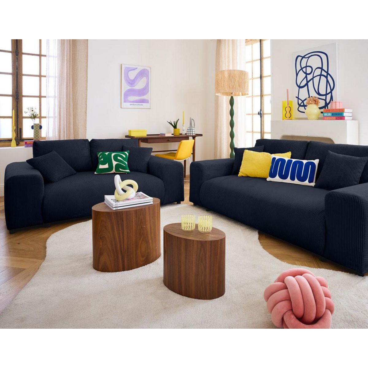 LISA DESIGN Garance - canapé droit 3 places - en velours côtelé