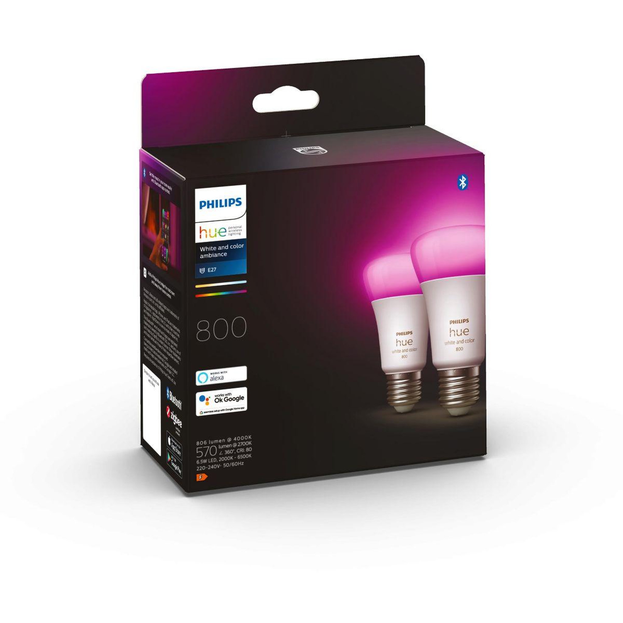 Voir la diapositive 5 : Philips Ampoule LED connectée HUE W&C E27 60W x2
