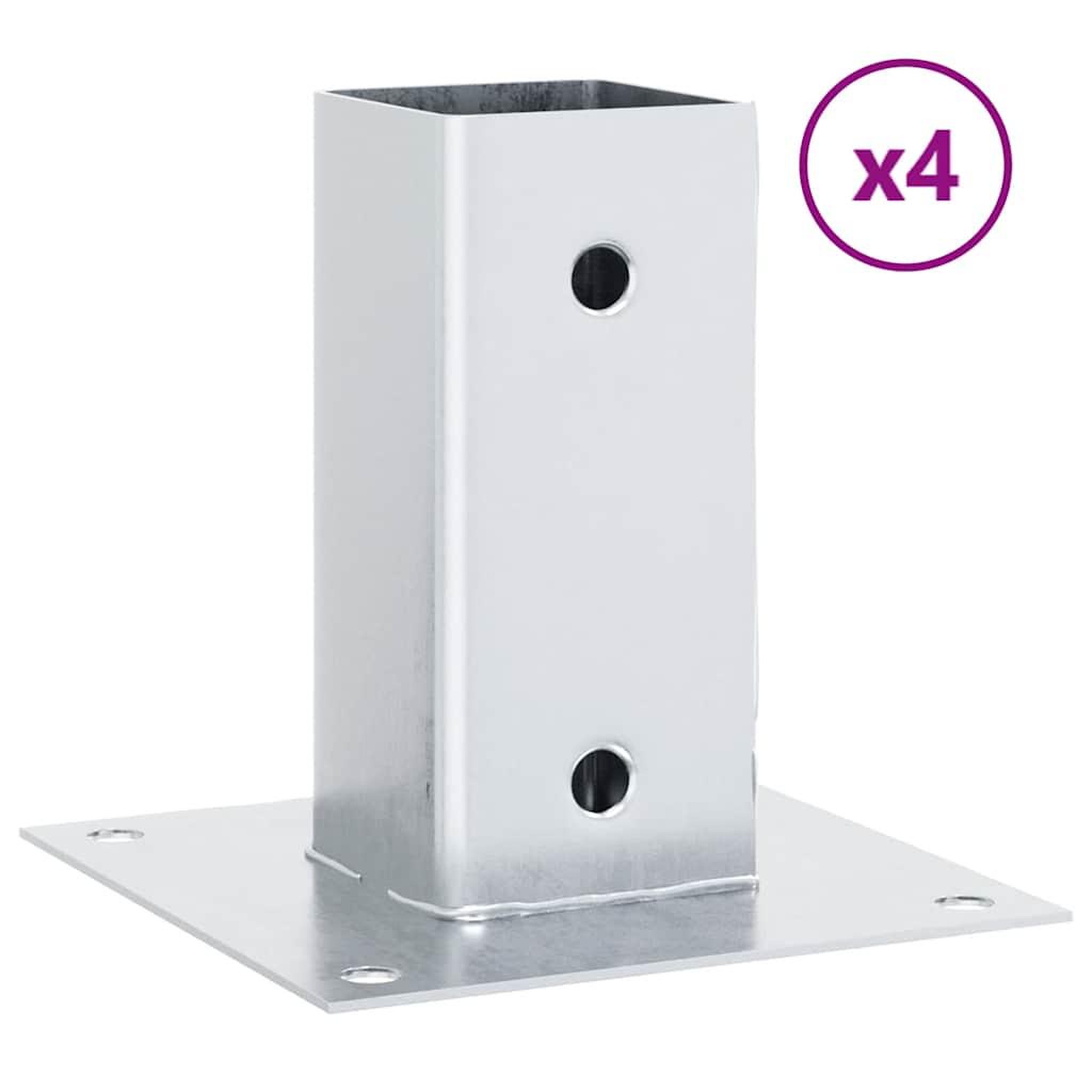Voir la diapositive 2 : VIDAXL Bases de poteau carrees 4 pcs argent 71x71 mm acier galvanise
