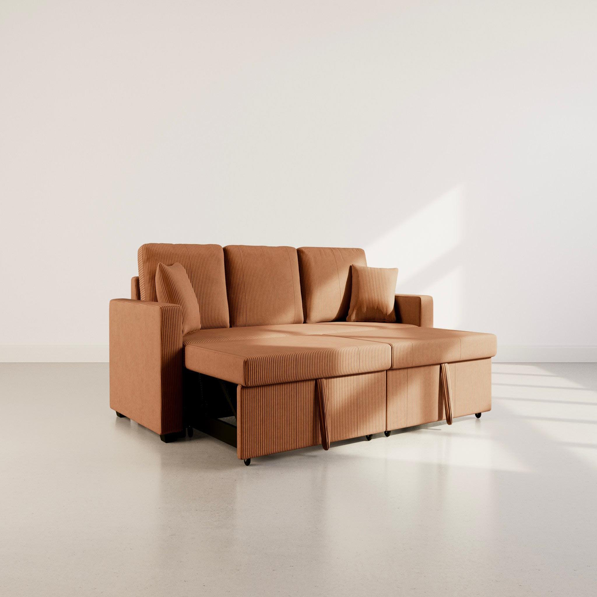 Voir la diapositive 3 : BEST MOBILIER Cyrus - canapé droit 3 places convertible en velours côtelé