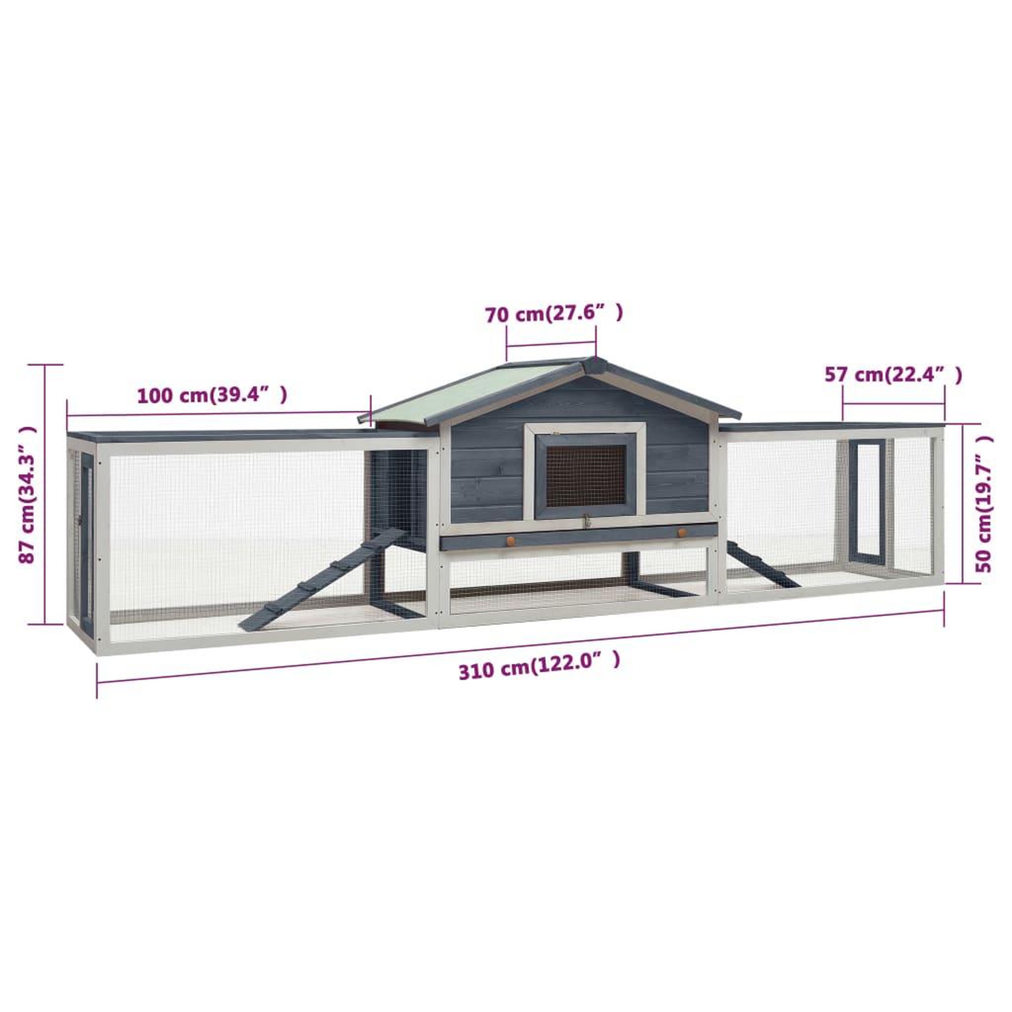 Voir la diapositive 6 : VIDAXL Clapier Gris 310x70x87 cm Pin massif et sapin