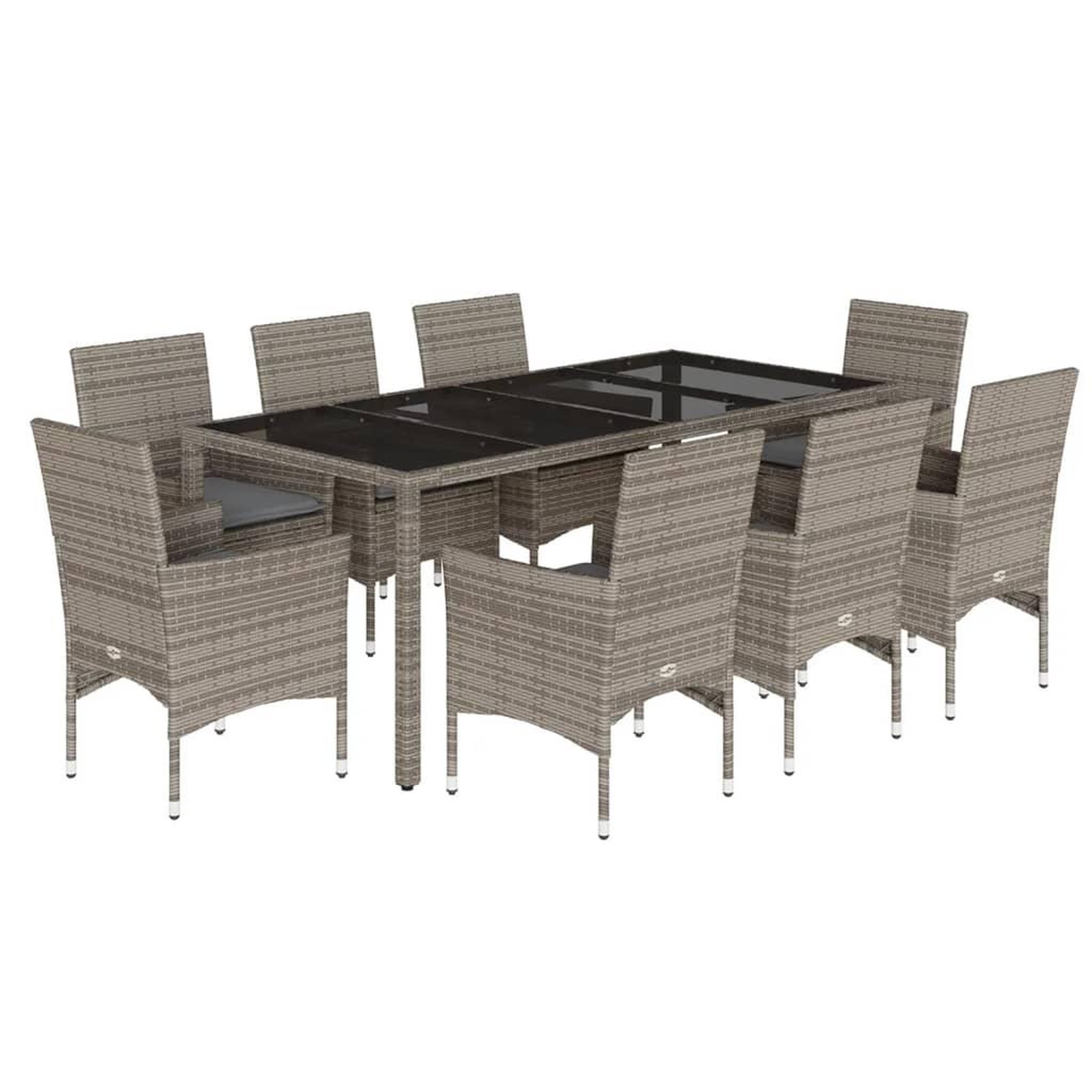 Voir la diapositive 2 : VIDAXL Ensemble a manger de jardin et coussins 9 pcs gris rotin verre
