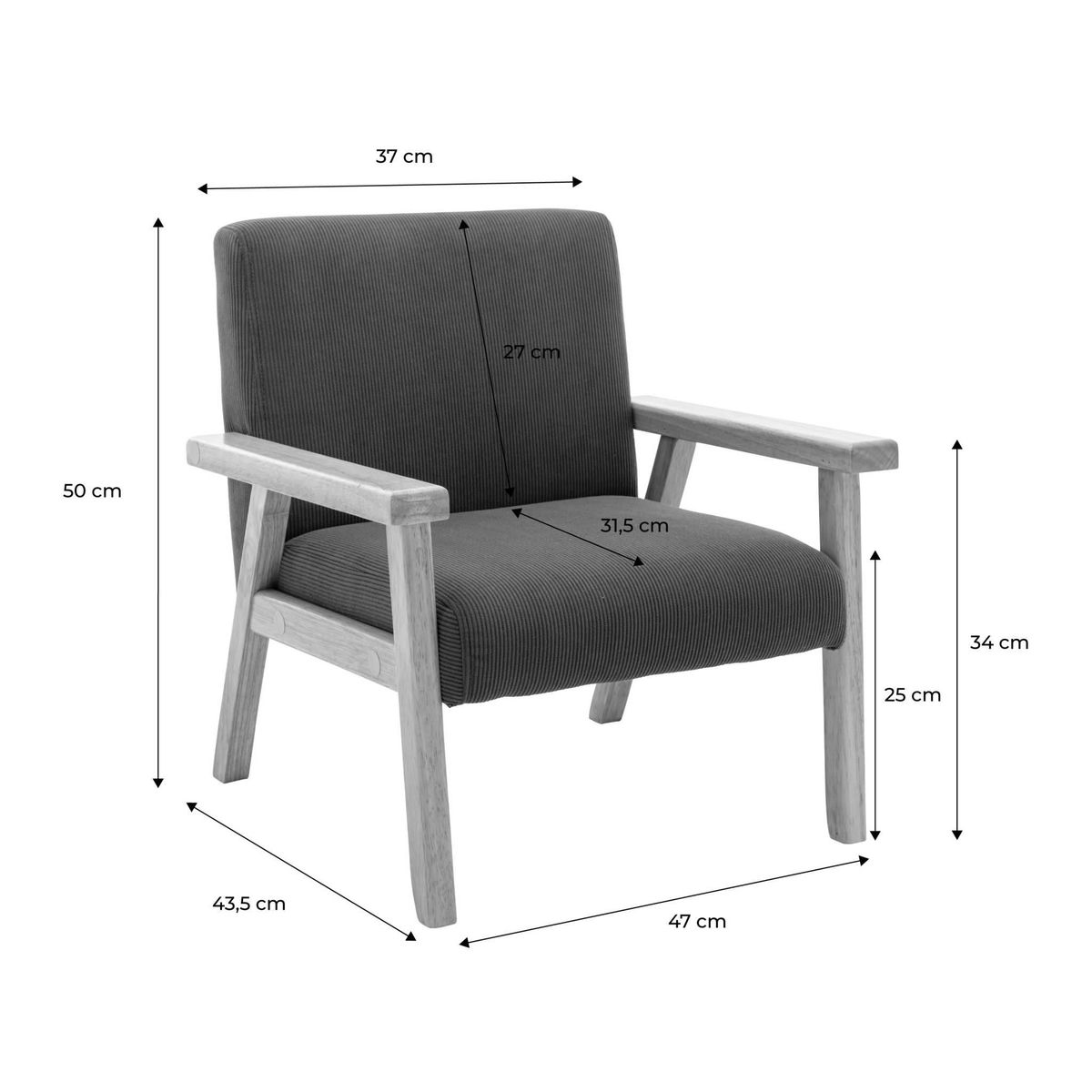 SWEEEK Fauteuil enfant en bois et velours côtelé moutarde. ISAK L 47 x P 43.5 x H 50cm