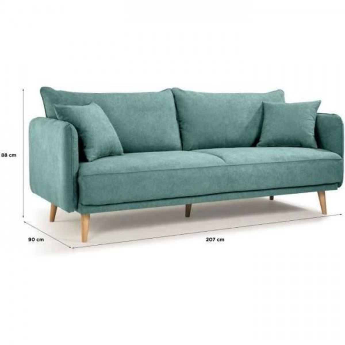 MARKET24 HEXAGONE - DAREN Canapé Fixe 3 places - Tissu Bleu - L 207 x P 90 x H 88 cm