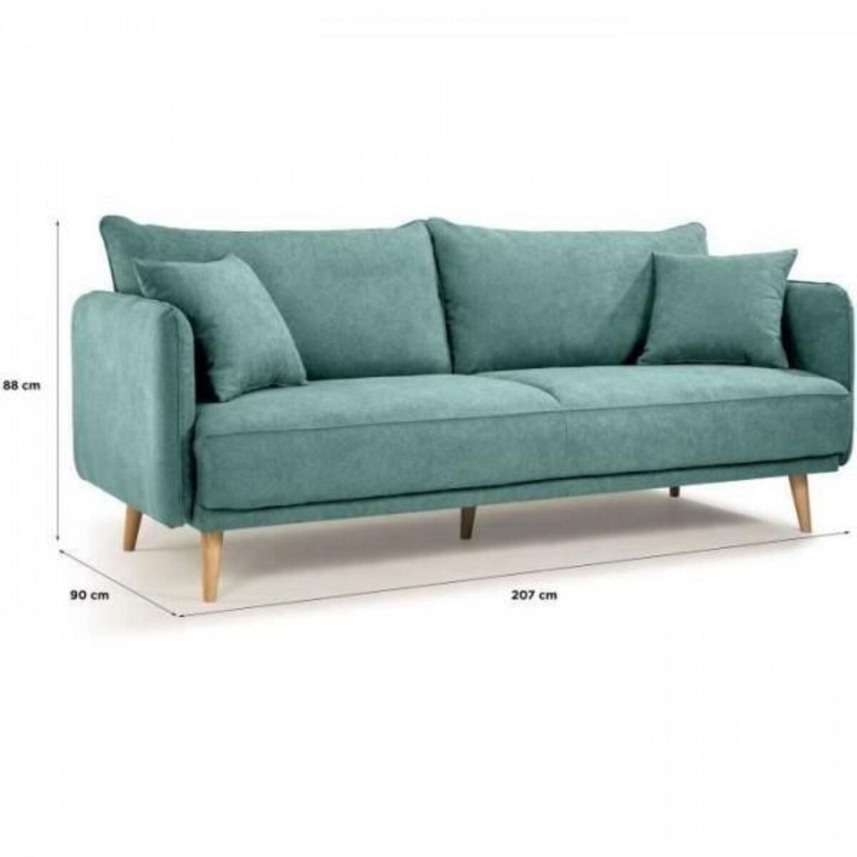 MARKET24 HEXAGONE - DAREN Canapé Fixe 3 places - Tissu Bleu - L 207 x P 90 x H 88 cm