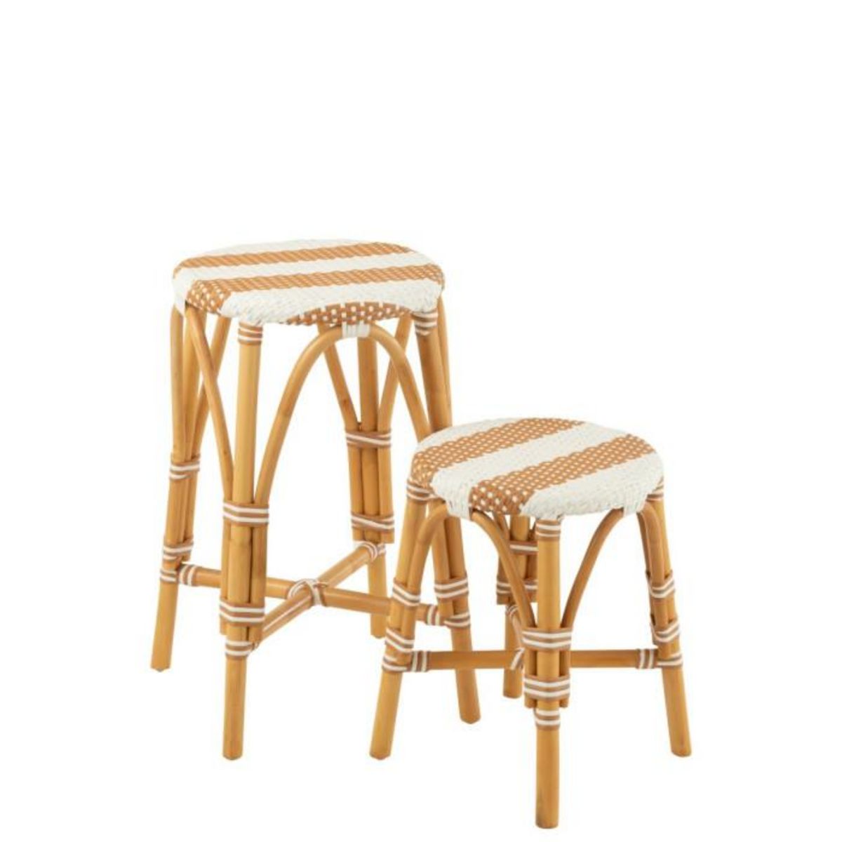 Paris Prix Tabouret en Rotin  Danial  44cm Blanc & Naturel
