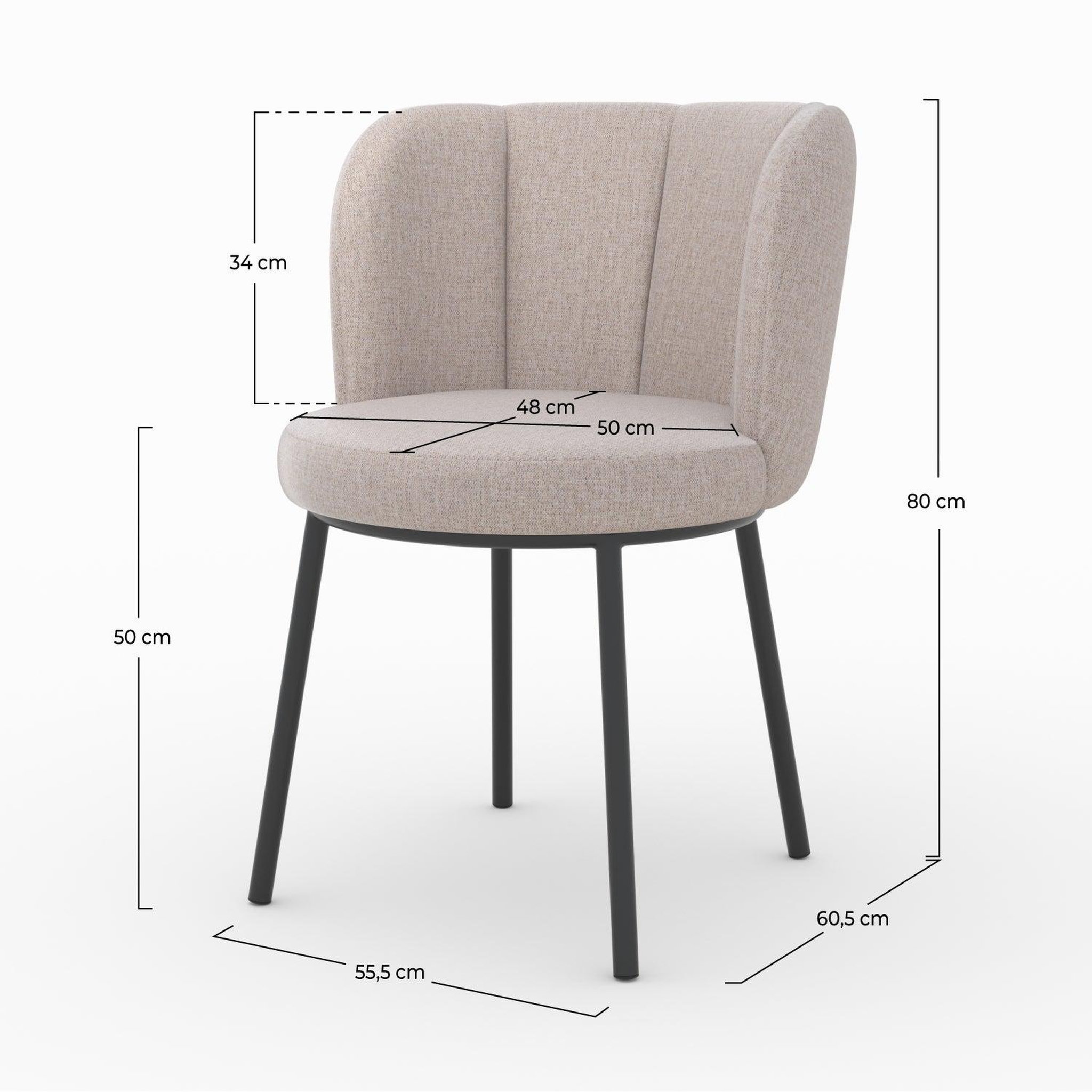 Voir la diapositive 4 : MAISON PAVANE Chaise en tissu beige chiné et pieds noirs-aby