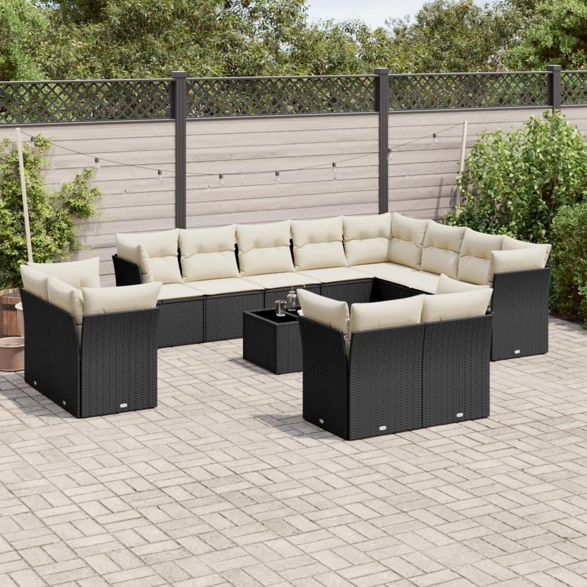 VIDAXL Salon de jardin avec coussins 13 pcs noir resine tressee