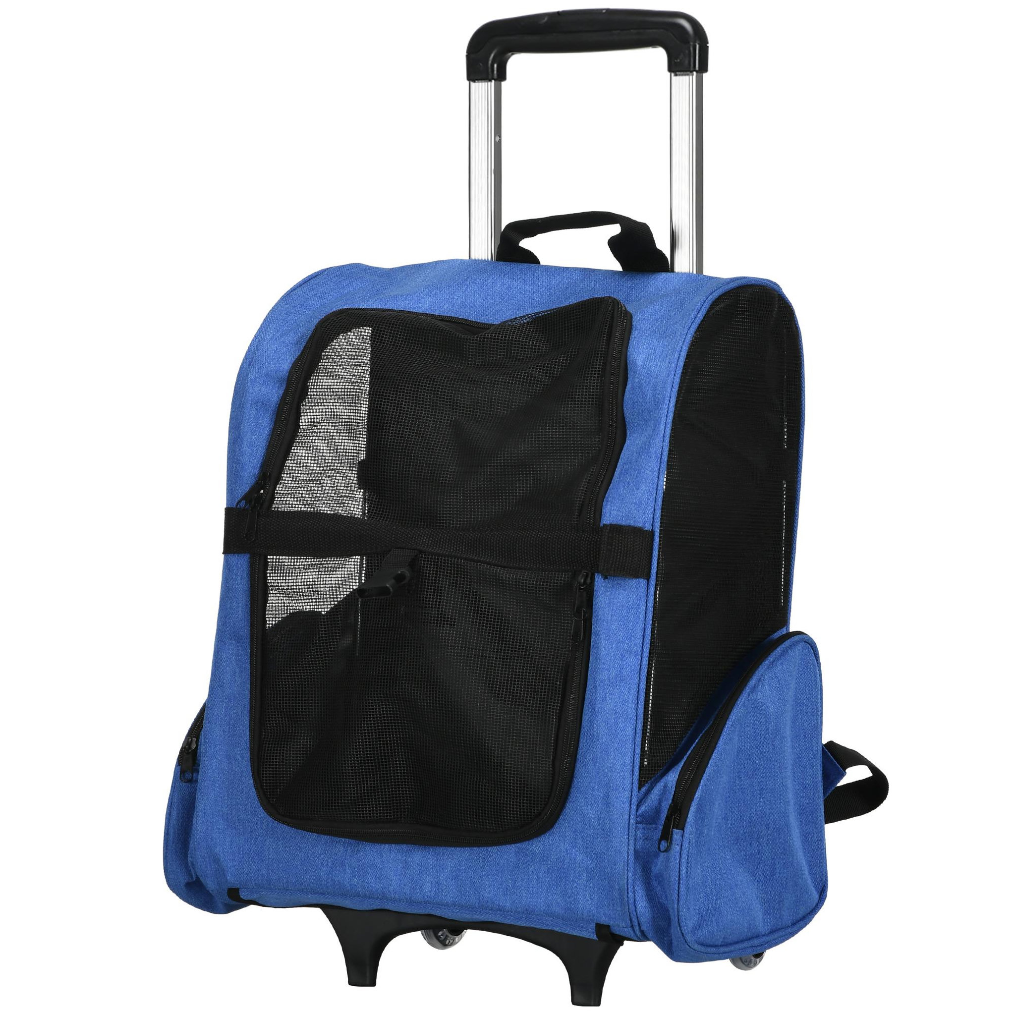 Voir la diapositive 5 : PAWHUT 2 en 1 trolley chariot sac à dos sac de transport à roulettes pour chien chat bleu