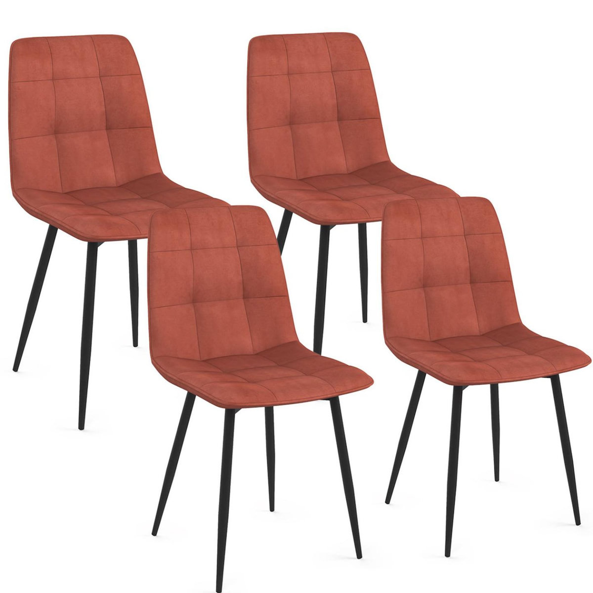 ID MARKET Lot de 4 chaises MILA en velours terracotta pour salle à manger