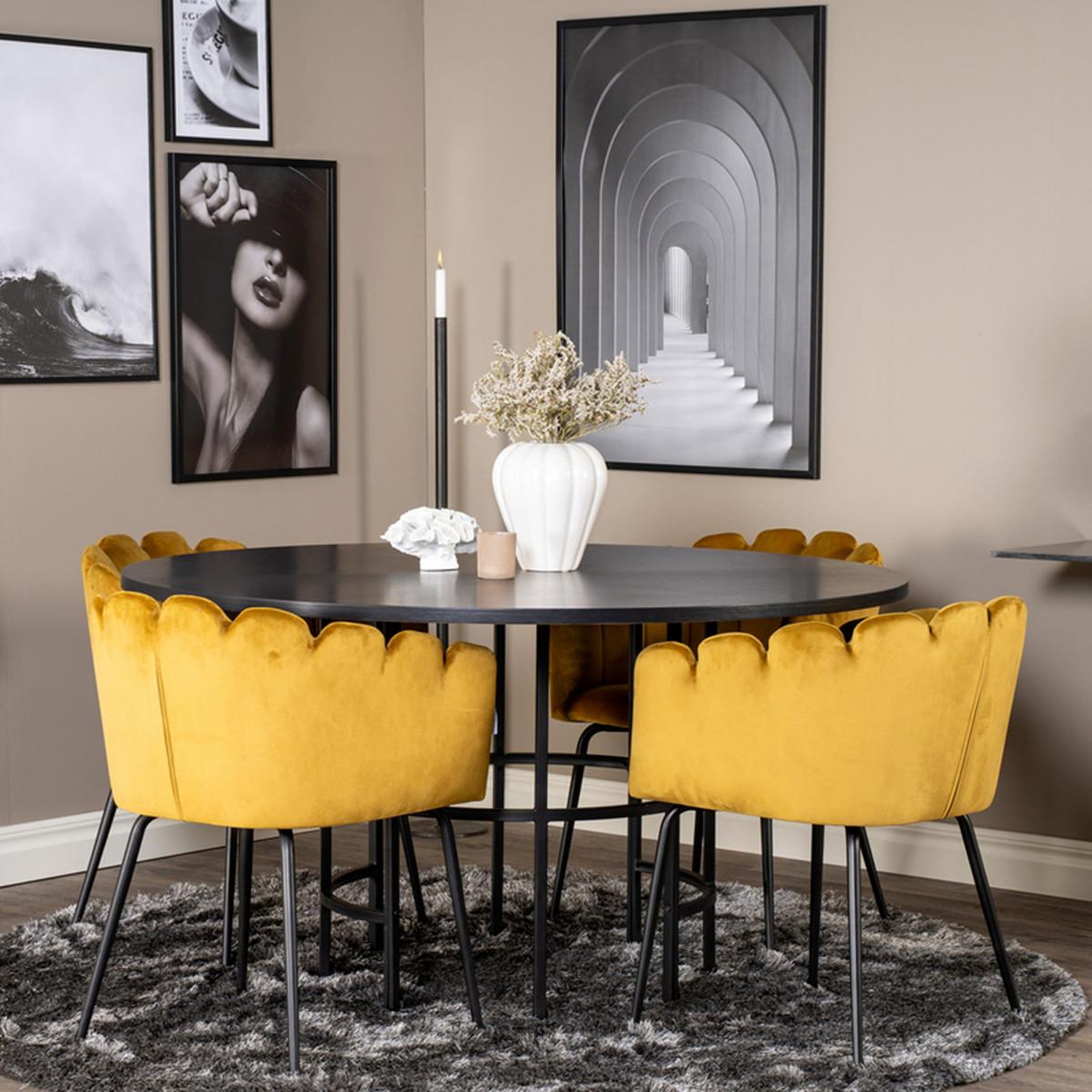 Voir la diapositive 4 : Paris Prix Ensemble table à manger & 4 chaises  copenhagen & limhamn  140cm jaune & noir