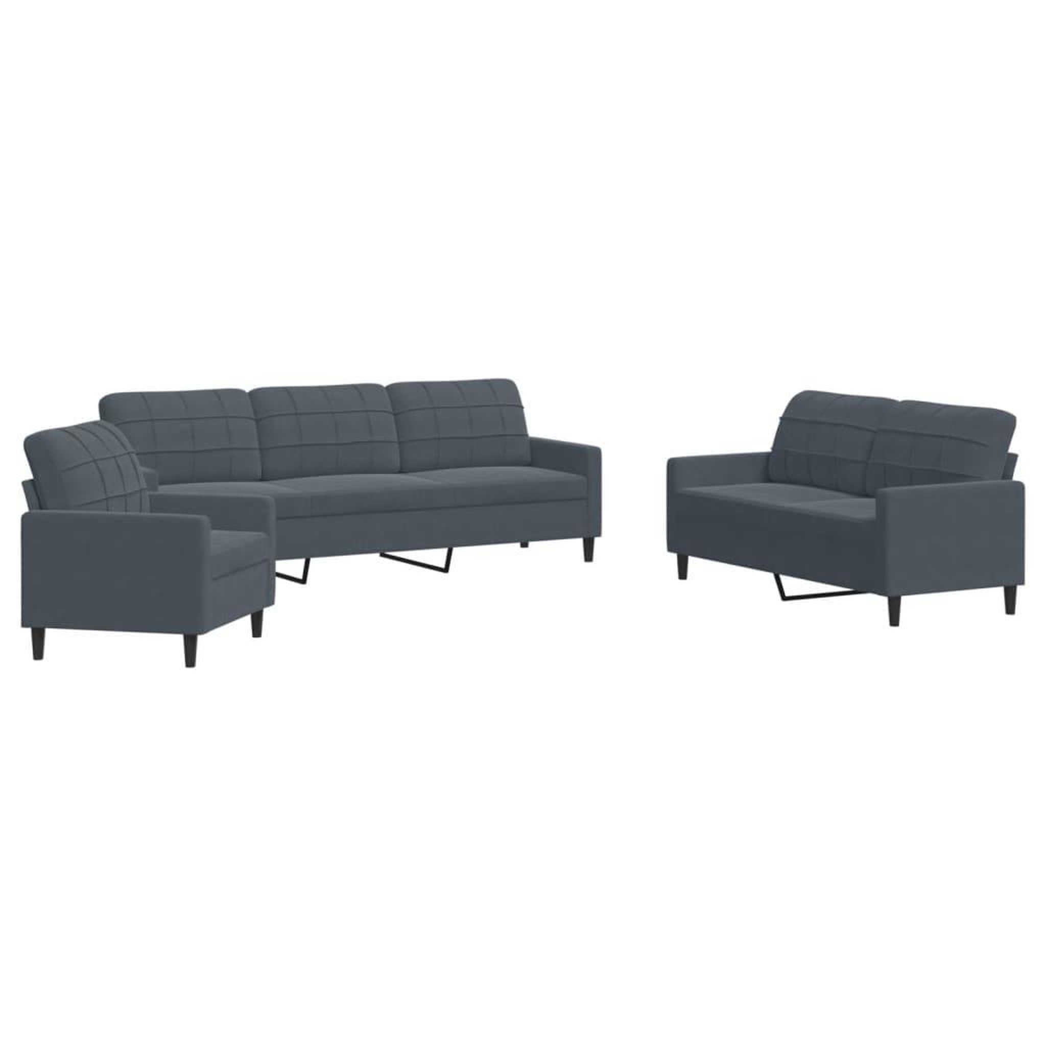 Voir la diapositive 2 : VIDAXL Ensemble de canapes 3 pcs avec coussins Gris fonce Velours