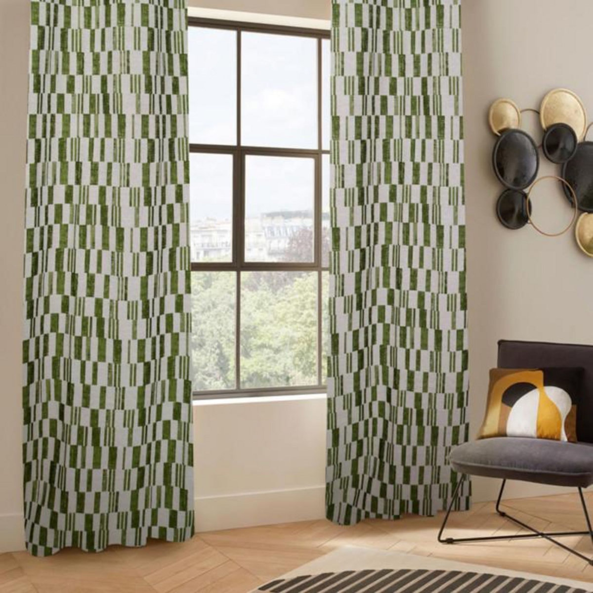 ATMOSPHERA Rideau Jacquard à Œillets  Leyna  140x260cm Vert Kaki