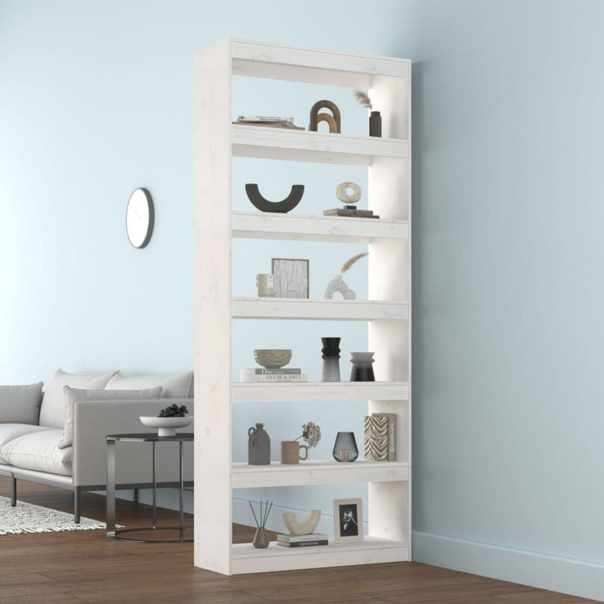 VIDAXL Bibliotheque/Separateur de piece Blanc 80x30x199,5cm Pin massif