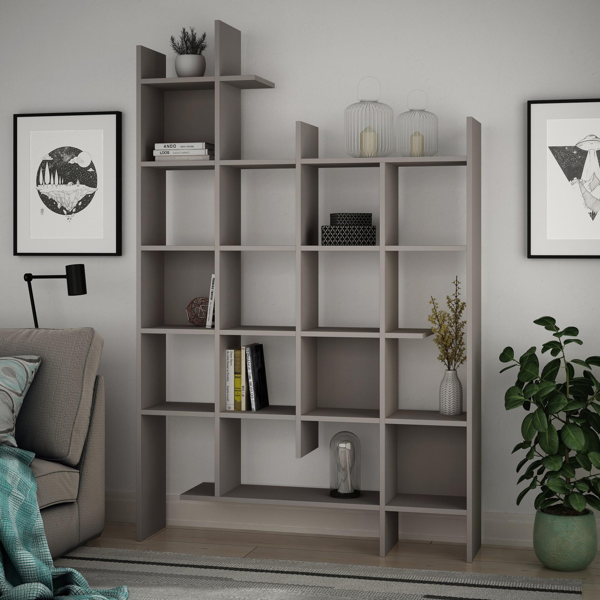 Voir la diapositive 2 : Habitat et Jardin Bibliothèque en bois  manco  - 122 x 25 x 188 cm - moka clair