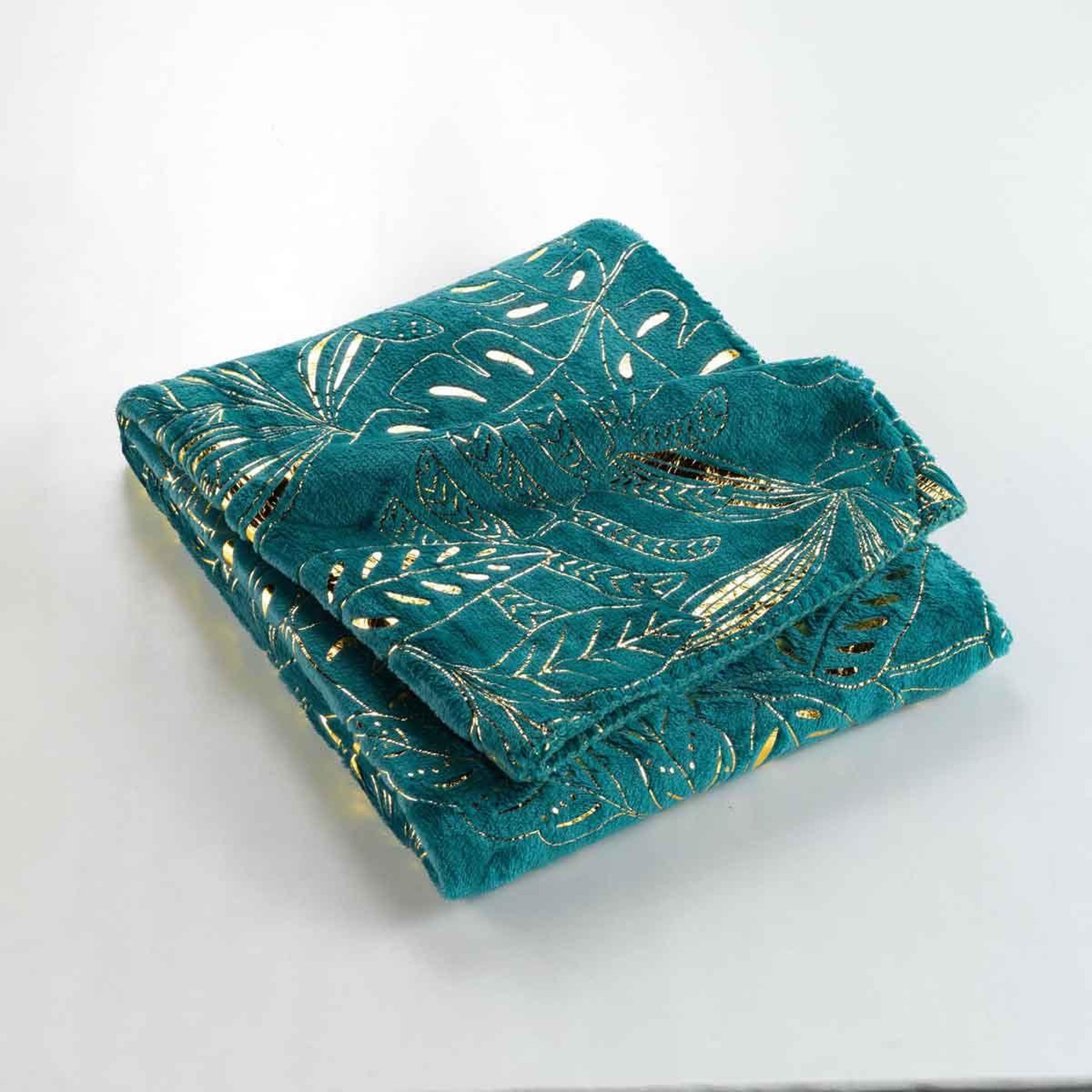 Voir la diapositive 2 : Douceur d'Intérieur Plaid flanelle imprimé  belflor  125x150cm émeraude