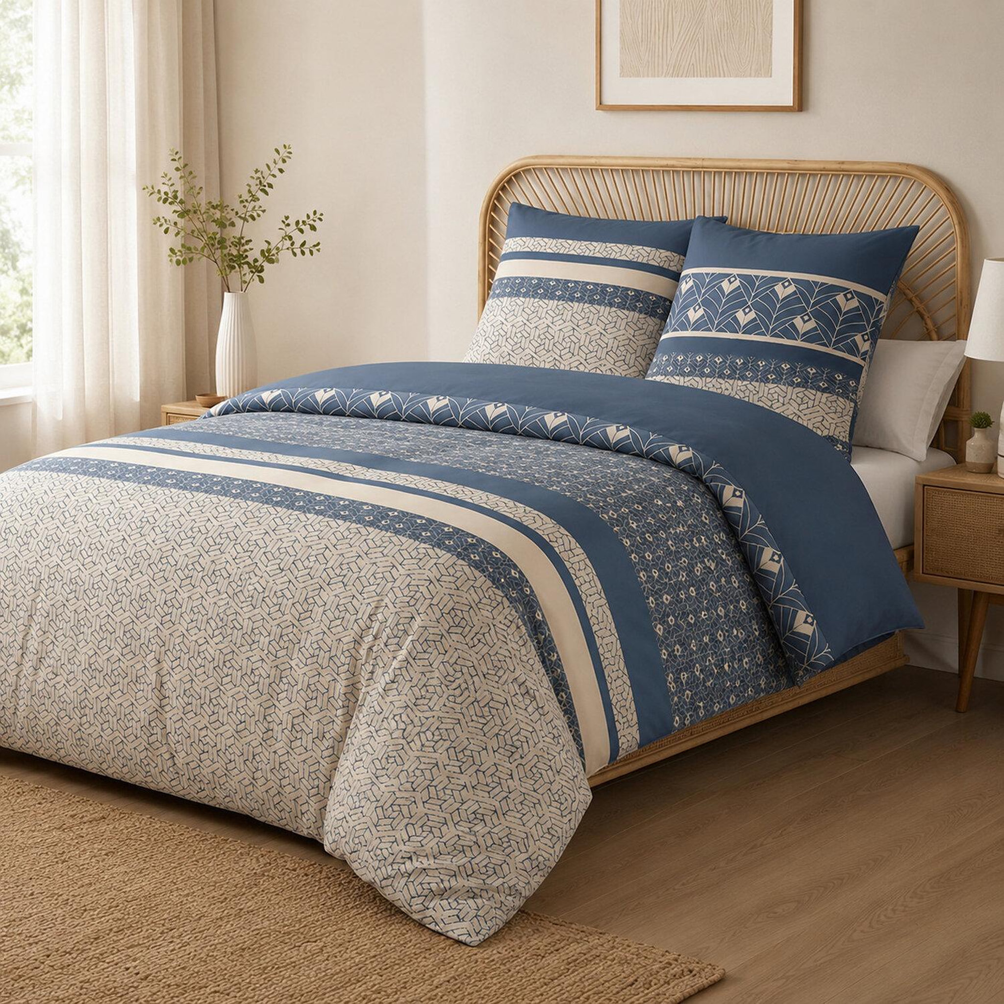 Voir la diapositive 2 : ATELIER DU COTON Parure housse de couette en coton 57 fils havril
