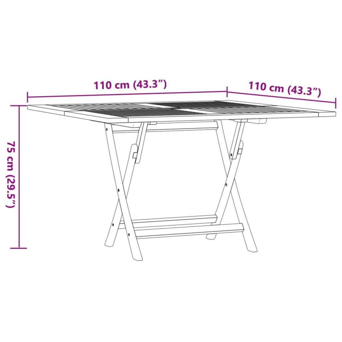 VIDAXL Table pliable de jardin 110x110x75 cm bois massif de teck