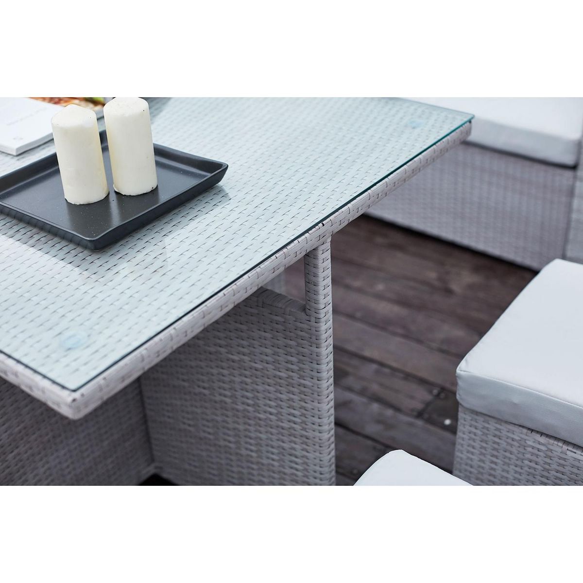 CONCEPT USINE Salon de jardin encastrable 10 places en résine gris-gris FIDJI