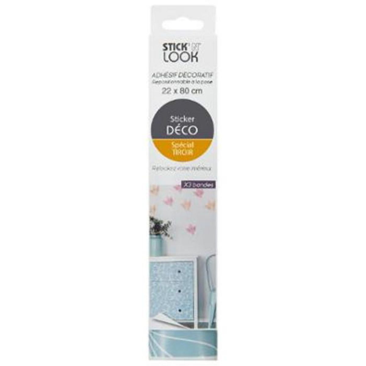 Stick'n Look Lot de 3 Stickers de Tiroirs  Fleurs  22x80cm Bleu