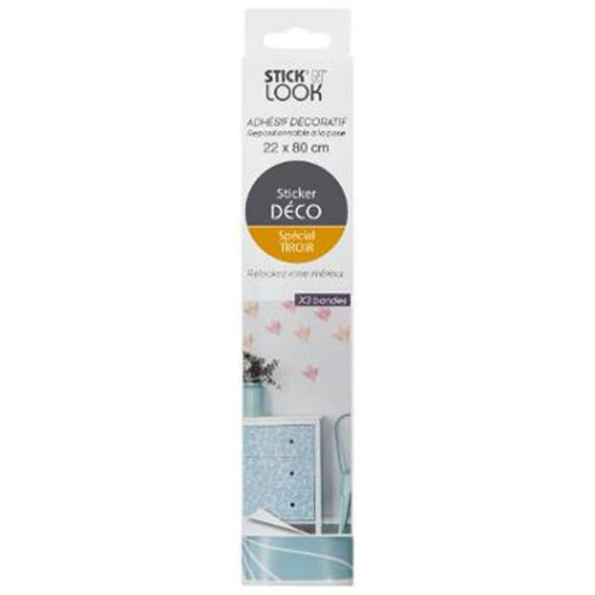 Stick'n Look Lot de 3 Stickers de Tiroirs  Fleurs  22x80cm Bleu