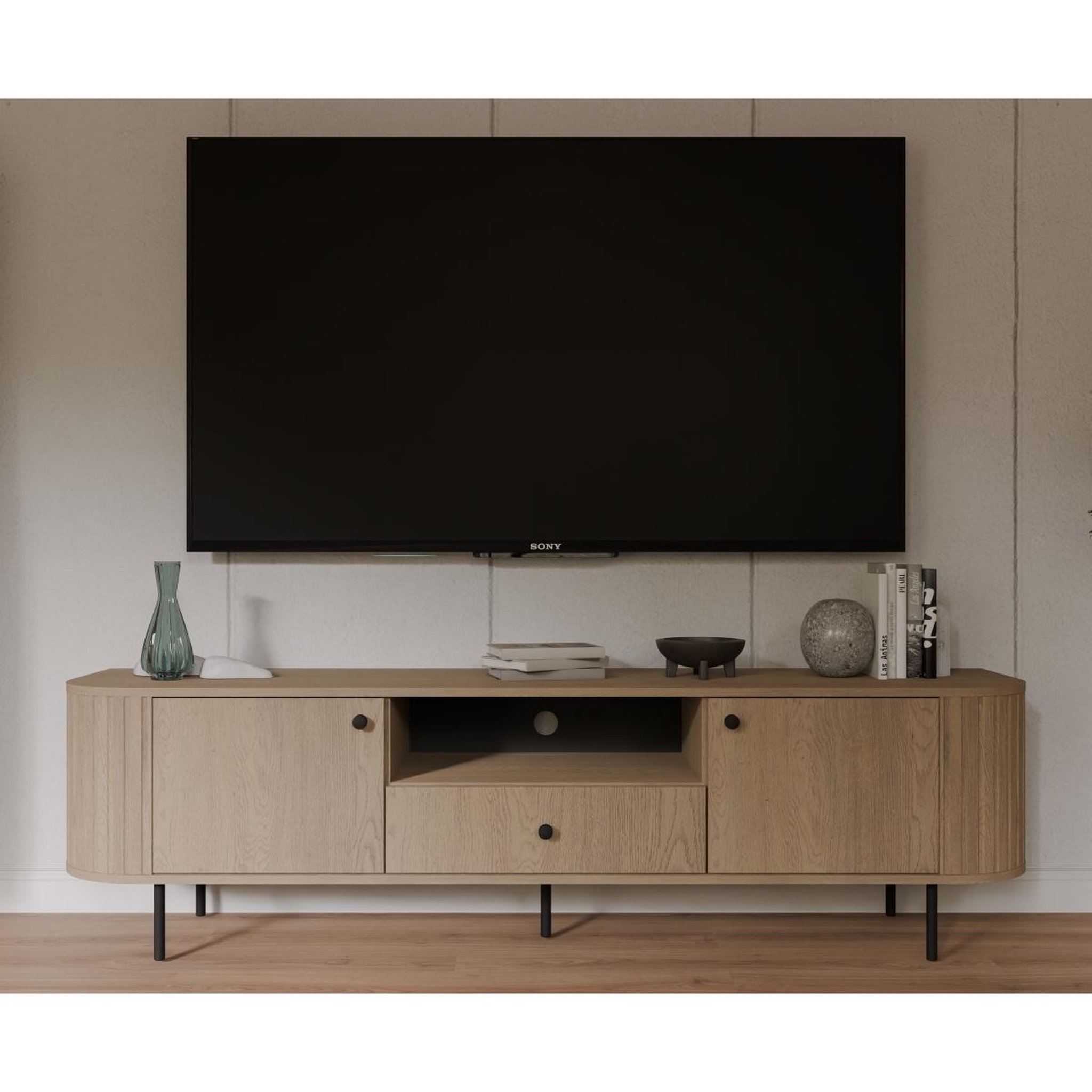 Voir la diapositive 2 : JLC KREATION Meuble tv arrondi en bois 180cm lilio