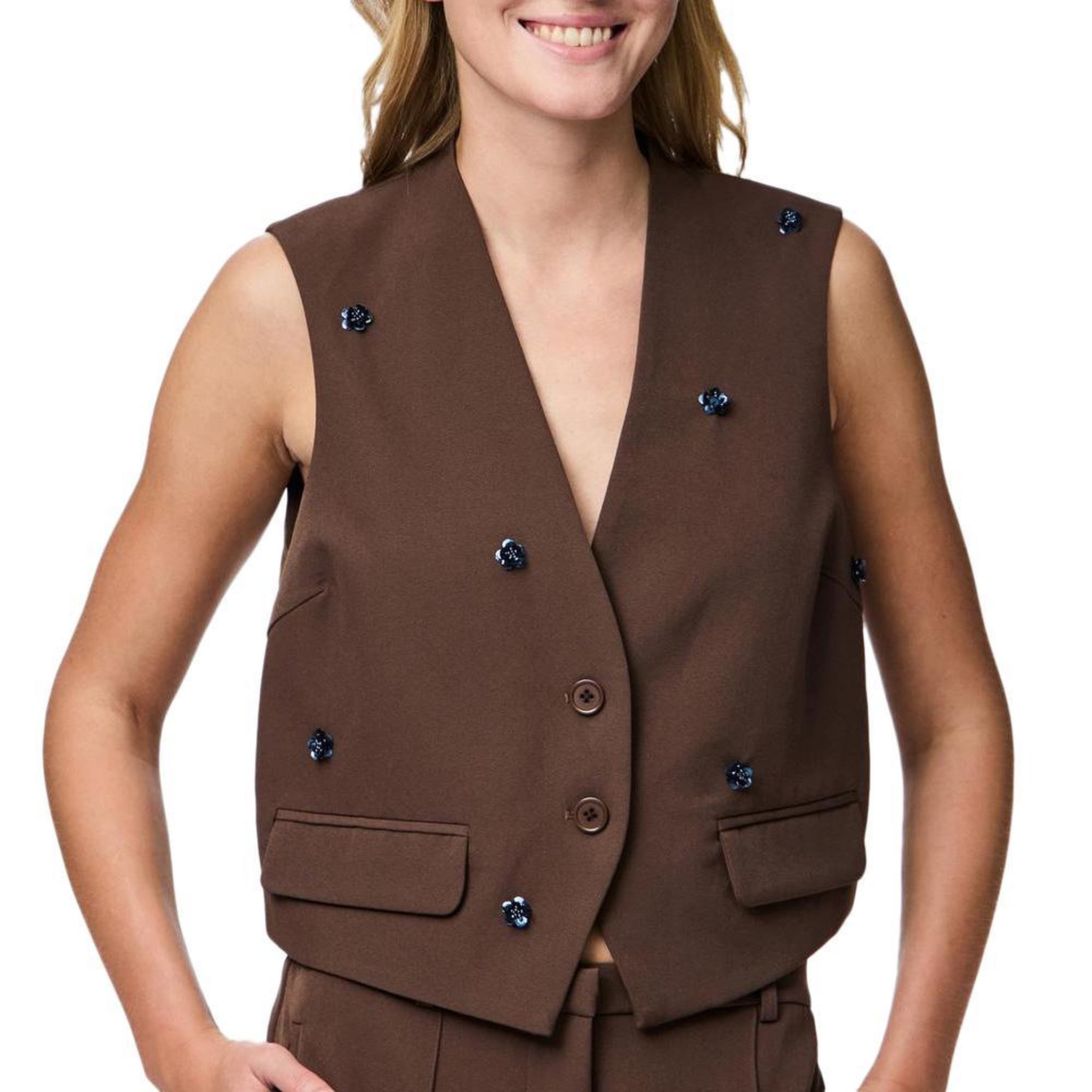 Pieces Gilet Marron Femme Pieces Pcminni Flower. Coloris disponibles : Marron
