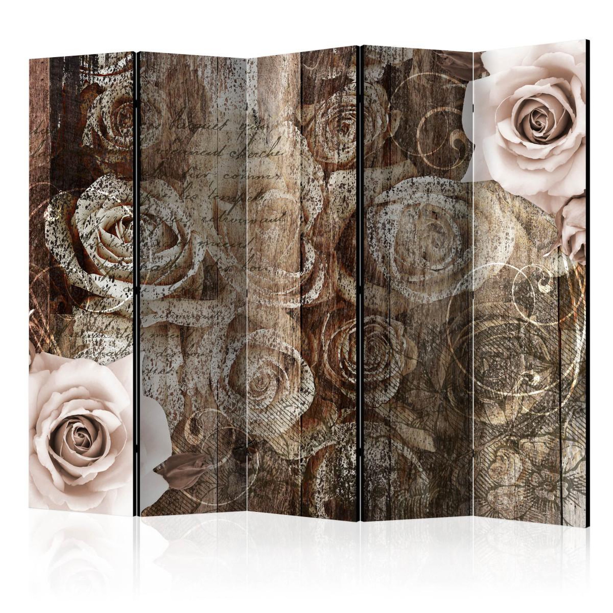 Paris Prix Paravent 5 volets  old wood & roses  172x225cm