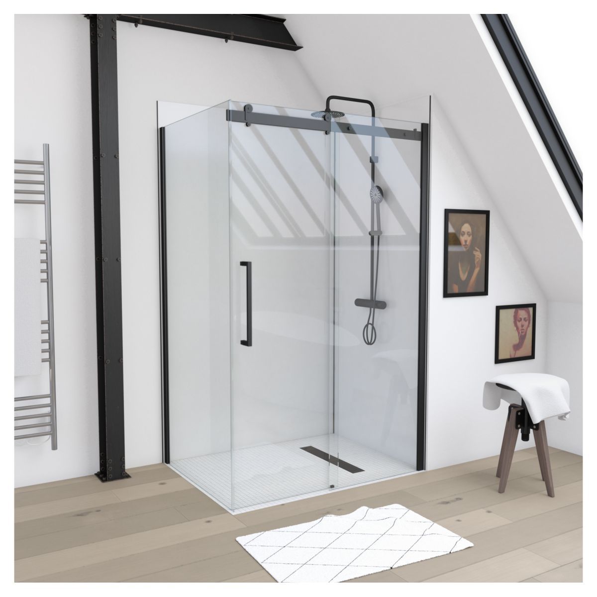 Paroi de douche ROLLING BLACK SIDE 90 / RETOUR 90