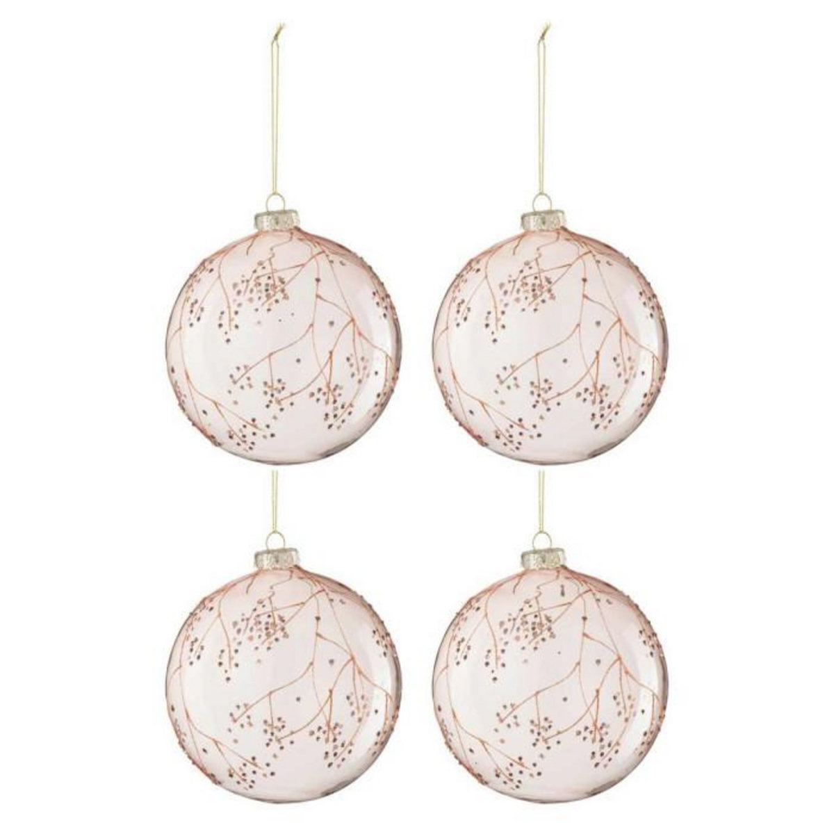 Paris Prix Lot de 4 Boules de Noël  Branches  12cm Rose