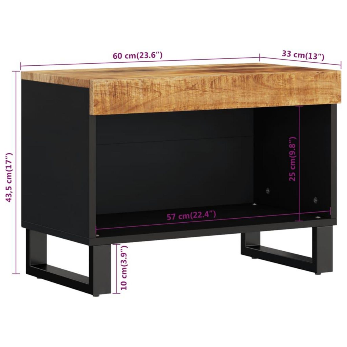 VIDAXL Meuble TV 60x33x43,5 cm bois massif de manguier
